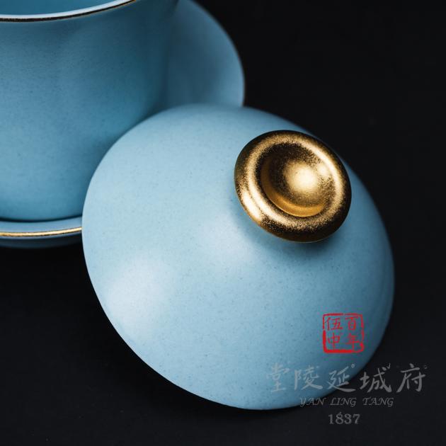 現代汝窯天青金帶蓋碗杯 4
