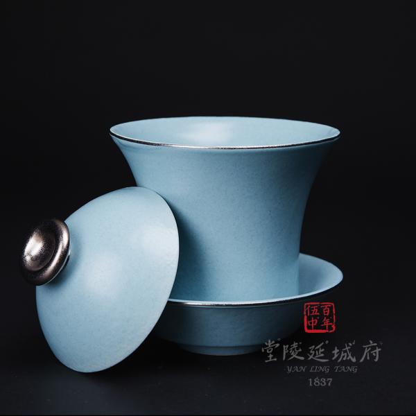 現代汝窯天青星抹蓋碗杯