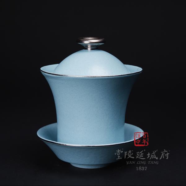 現代汝窯天青星抹蓋碗杯