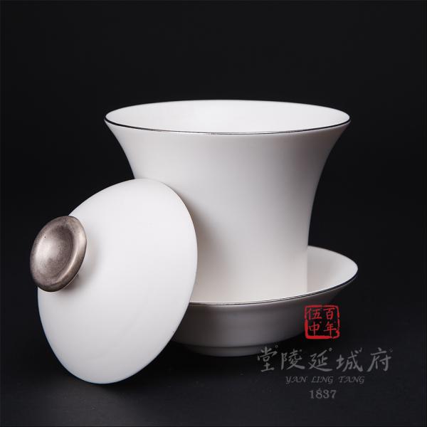 現代汝窯月白星抹蓋碗杯