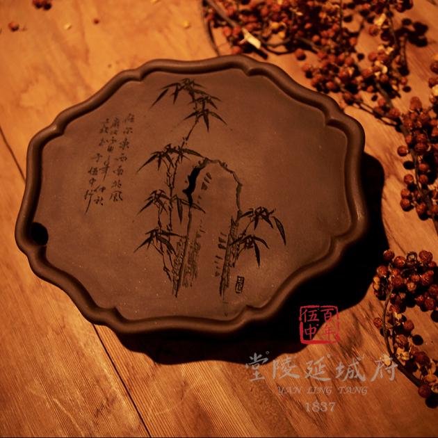 手工海棠葵型原礦紫砂壺承 - 竹款 3